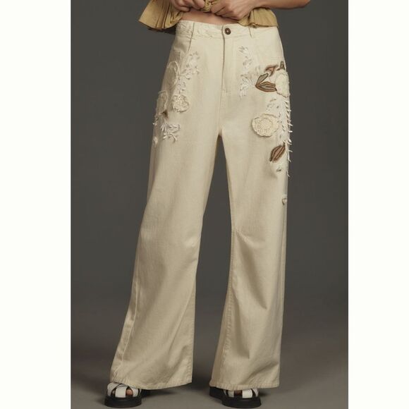 Anthropologie Pilcro Embroidered Cropped Bow Pants - Picture 1 of 6